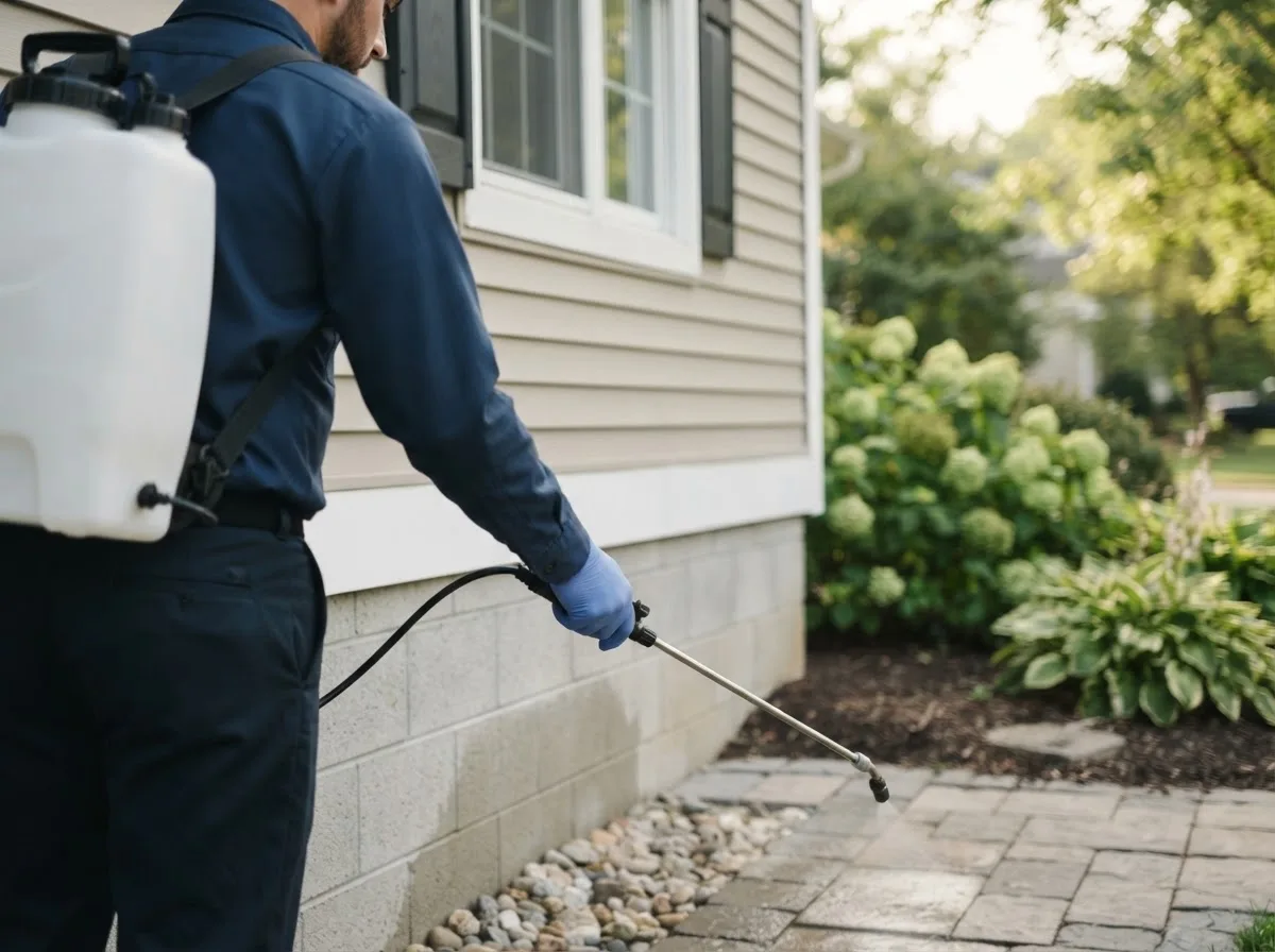 Pest control technician inspecting a home in Osage, OK